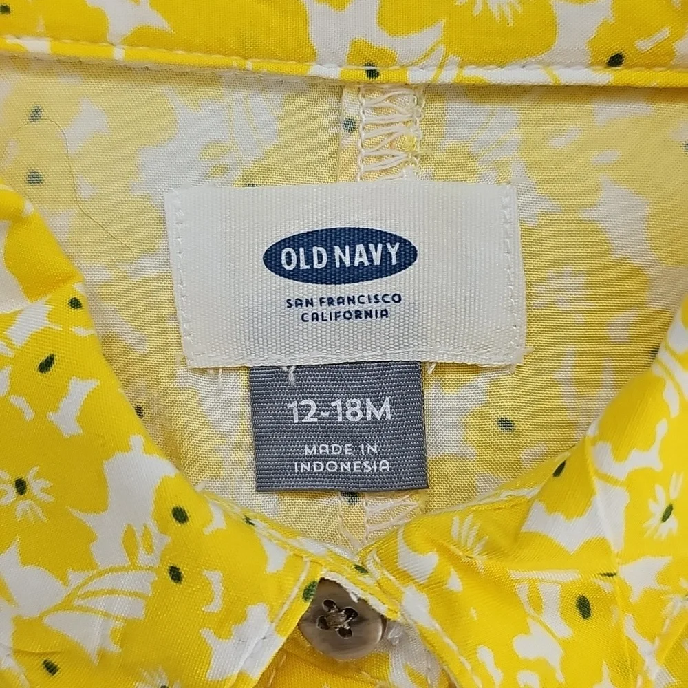 Old Navy Baby Girl Yellow Floral Button-Front Dress – Short Sleeve